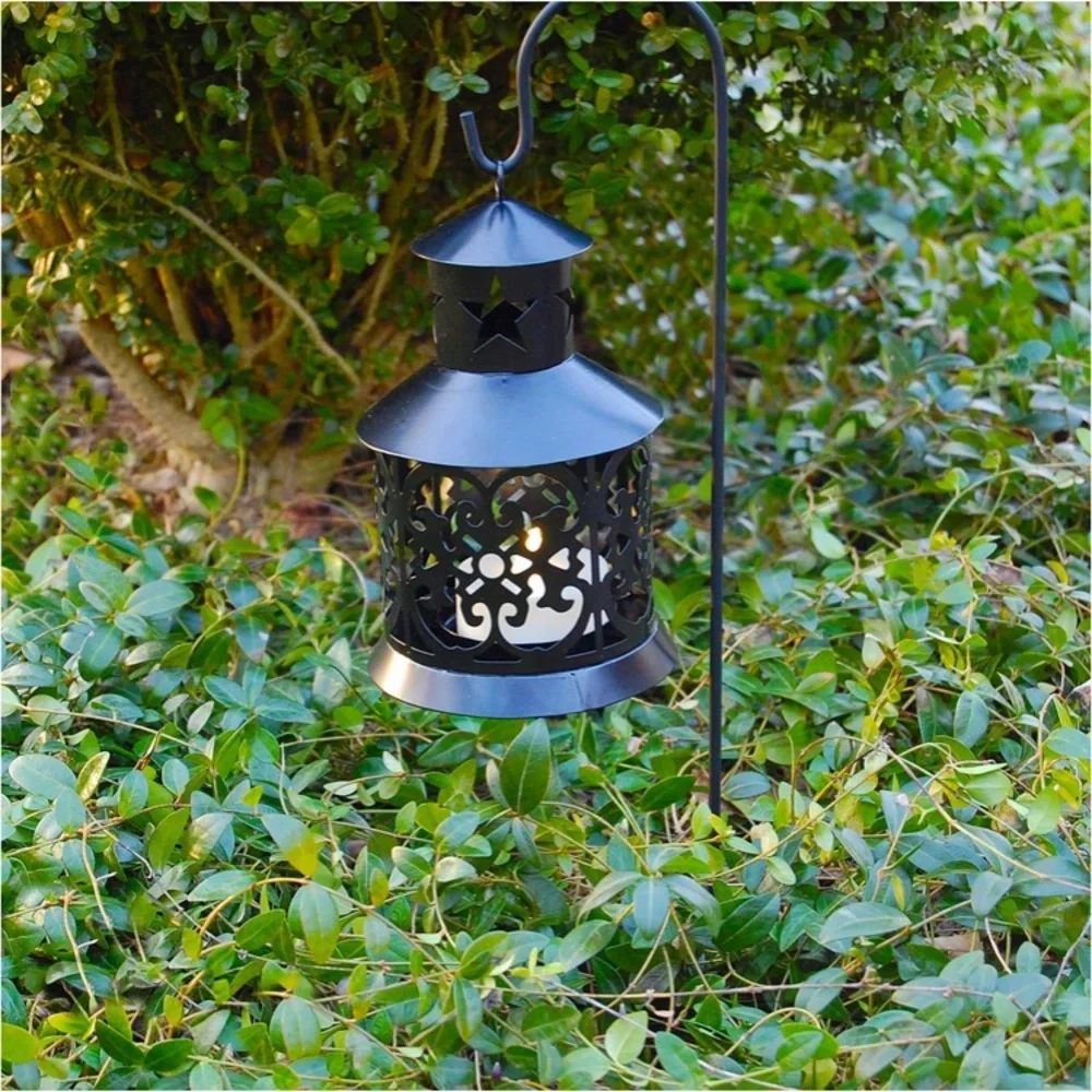 Lumabase Set of 2 Black Metal Lantern Candle Holder and 30